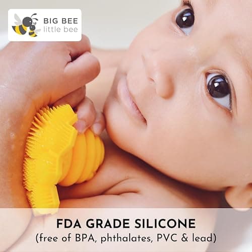 Big Bee, Little Bee - Kids Original ScrubBEE, 100% Silicone Childrens Bath Scrubber, Promotes Effective Independent Hand & Body Washing, As Seen on Shark Tank (Marigold) thumbnail 2