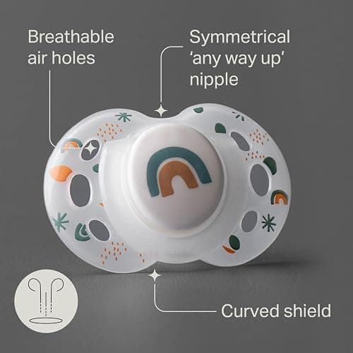 Tommee Tippee Night Time Pacifier, 18-36 Months, Symmetrical Silicone Baglet, BPA-Free Binkies, Glow in The Dark Technology, White Rainbow, Pack of 6 thumbnail 3