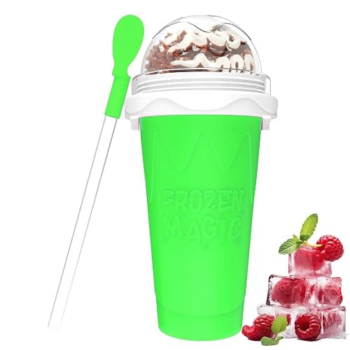 Slushie Maker Cup,DIY Magic Slushy Maker Squeeze Cups,Portable Smoothie Squeeze Cups for Juices,Milk and Ice Cream Make,Double Layer Squeeze Slushy Maker Cup,Birthday Gifts for Friend (Green) - Image 1