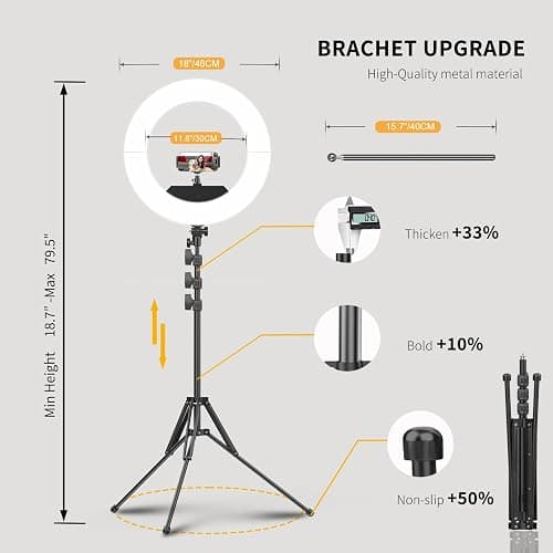 Bzyltrux Large Ring Light Kit with 79" Stand, [New Version] 55W 6700K Dimmable,LED 18" Big Ring Light Tripod,Dual Phone Holder for iPhone,tiktok,Makeup,Yutobe,Live Stream,Photography,Video Recording thumbnail 5