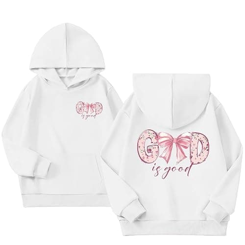 KEEVICI Cute Christian Hoodies for Girls Bow God Is Good Sweatshirt Kawaii Jesus Graphic Hoodie Bible Verse Cotton Pullover - Image 1