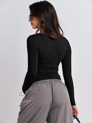 ANRABESS Women’s Long Sleeve Shirts Tight Fitted Going Out Crop Tops Crewneck Basic Tee Y2k Fall Outfits Teens Girls Clothes thumbnail 3
