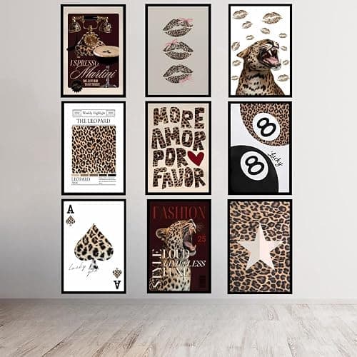 YIDINGX 9pcs Self-Adhesive Trendy Leopard Canvas Wall Art Cheetah Prints Wall Decor Pictures Lucky 8 Ball Posters Preppy Aesthetic Paintings for Girls Bedroom Decorations thumbnail 2