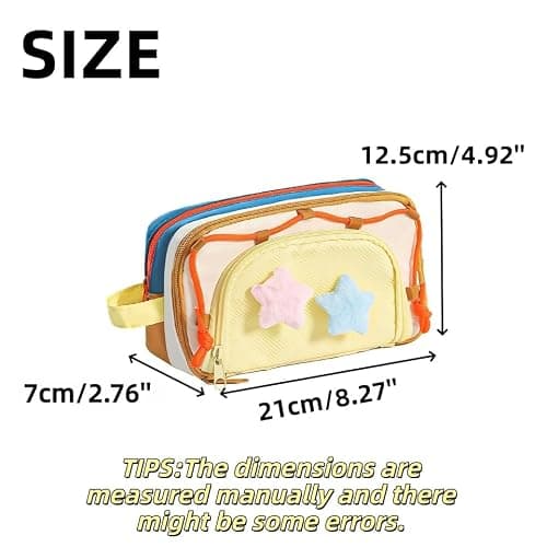 UIVXXUD Portable Multi-Layer Kawaii Star Pencil Case Organizer - Large Capacity Pencil Case with Compartments - Cute Pencil Pouch Functional Bag (Pink) thumbnail 7