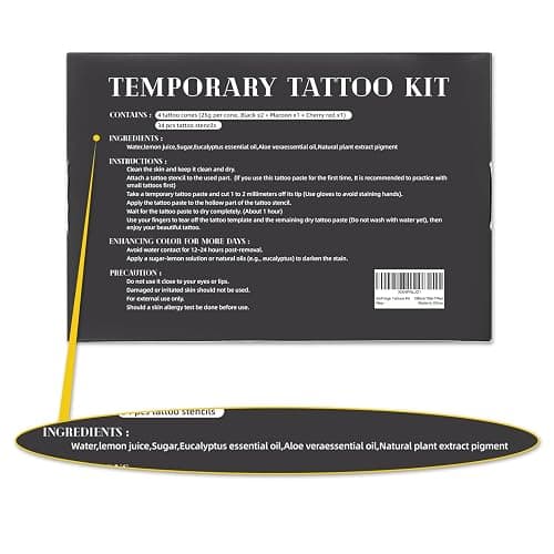 InkForge Temporary Stencils Tattoos Kit, 4 Pcs Tattoo Cones 3 Color (2 Black 1 Maroon 1 Cherry Red) with Gloves Brush Tool,DIY Body Art Skin Painting Designs for Women Men Kids Party Gifts thumbnail 8