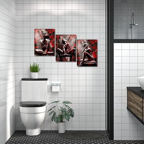 3 Panels Graffiti Women Pictures Wall Art Sexy Girl Posters HD Print Art Black and Red Abstract Wall Decor Artwork Living Room Bedroom Home Decor, Framed 12" W x 16" H x 3pcs - Artwork08 - 36L" x 16W" thumbnail 3