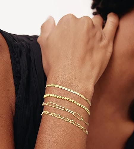 Gold Bracelets for Women, 14K Gold Plated Dainty Bracelets Set, Layered Chain Bracelets Pack Jewelry thumbnail 2