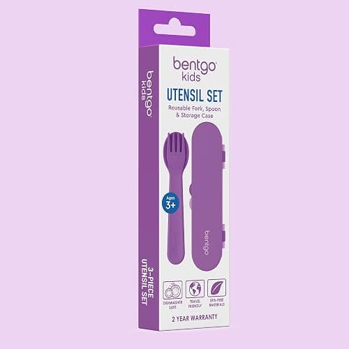 Bentgo Kids Plastic Utensil Set - Reusable Fork, Spoon & Storage Case, PFAS- & BPA-Free, Easy-Grip Handles, Lightweight, Dishwasher Safe, School Lunch, Travel & On-the-Go (Purple) thumbnail 7