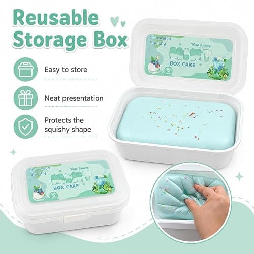 Realistic Faux Box Cake Stress Relief Tool for Adults Sticky Tactile Dough Fidget for Office Desk Focus Anxiety Management Slow Rising Sensory Squeeze for Adults (Blue) thumbnail 4