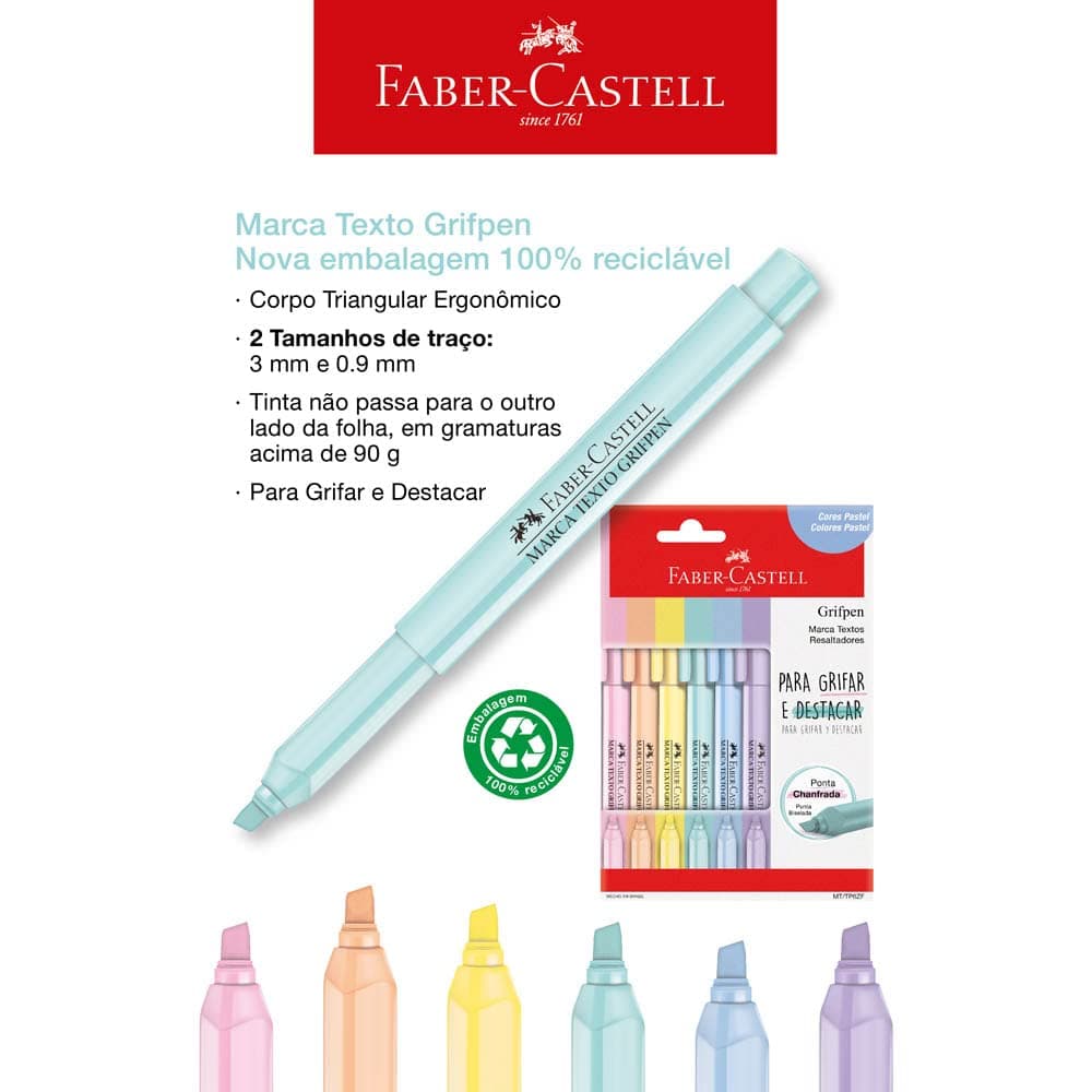 Marca Texto Grifpen Estojo 6 Unidades, Faber-Castell, MT/TP6ZF, Multicor, pacote de 6 thumbnail 6