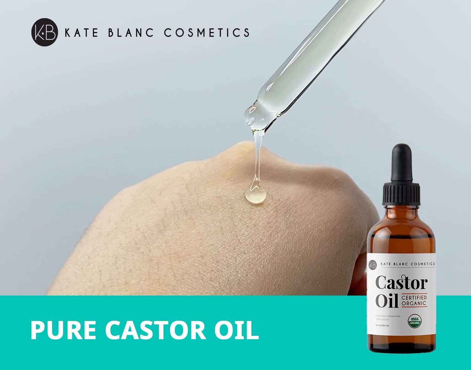 USDA Organic Castor Oil, Pure Cold Pressed, Hexane Free, from Kate Blanc - Stimulate Growth for Eyelashes, Eyebrows, and Hair. Smooth Face and Skin - with Treatment Starter Kit - 1-Year Guarantee thumbnail 5