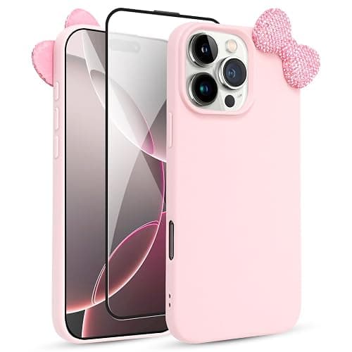 zcvbjek Cute Case for iPhone 15 Plus 6.7" with HD Screen Protector, Pink Glitter Rhinestone Bow Phone Cases, Soft Silicone Shockproof Protective Phone Cover for Women Girls & Girls Kids - Image 1