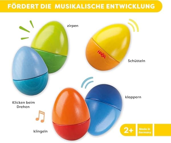 HABA Musikeier – 5 Bunte Rasseleier aus Holz zur musikalischen Frühförderung für Babys & Kleinkinder ab 2 Jahren – Made in Germany - 1007733001 thumbnail 4