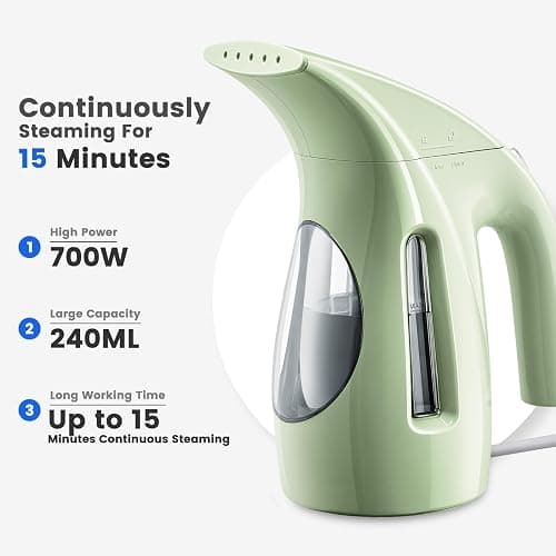 HiLIFE Steamer for Clothes, Portable Handheld Design, 240ml Big Capacity, 700W, Strong Penetrating Steam, Removes Wrinkle, for Home, Office and Travel(ONLY FOR 120V)(Green) thumbnail 3