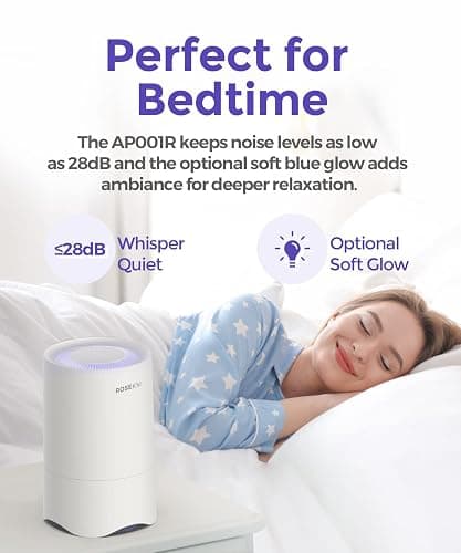 Rosekm Small Air Purifier for Home Bedroom, Personal Desk Mini Air Purifier, Room Hepa Air Purifier Fresheners Cleaner for Dorm, Pets, Smoke, Desktop, Office (White) thumbnail 4
