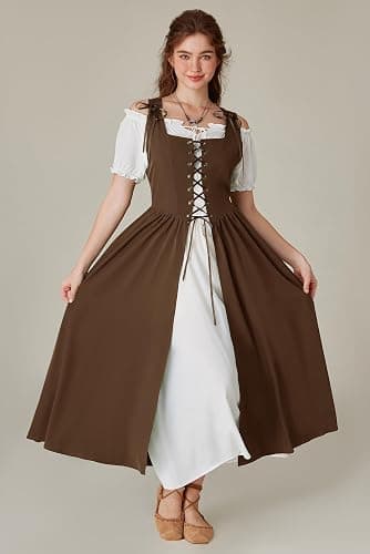 SCARLET DARKNESS Renaissance Costume Women Peasant Medieval Dress Short Sleeve Maxi Fairy Dresses with Pockets thumbnail 7