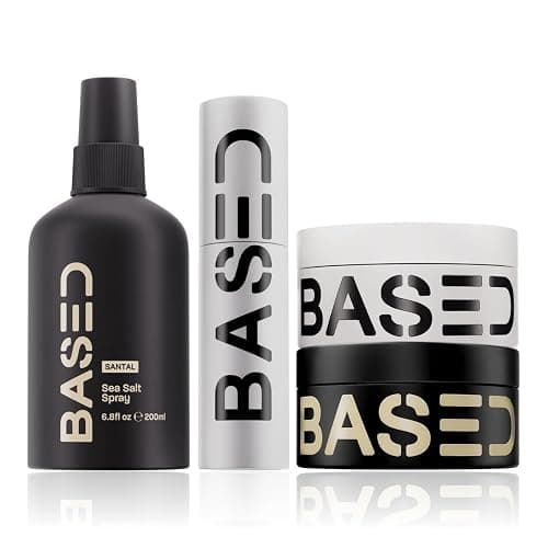BASED Ultimate Straight & Wavy Bundle - Sea Salt Spray, Texture Powder, Hair Clay & Pomade - Complete Hair Styling Kit for Men - Natural Volume, Texture & Hold - Matte Finish - Image 1