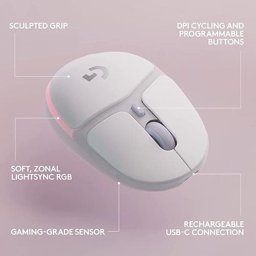Logitech G705 Wireless Gaming Mouse, Customizable LIGHTSYNC RGB Lighting, Lightspeed Wireless, Bluetooth Connectivity, Lightweight, PC/Mac/Laptop - White Mist - G705 Mouse thumbnail 7