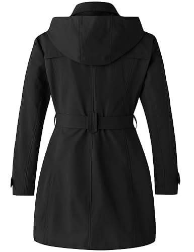 wantdo Women's Plus Size Trench Coat Double-Breasted Waterproof Lapel Overcoat Stylish Pea Coat with Detachable Hood thumbnail 3