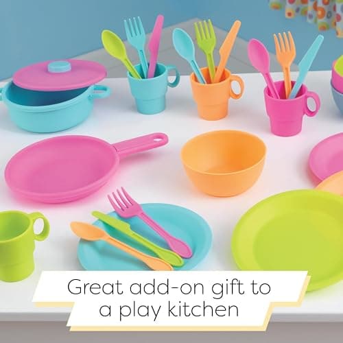 KidKraft 27-Piece Bright Cookware Set, Plastic Dishes and Utensils for Play Kitchens thumbnail 4