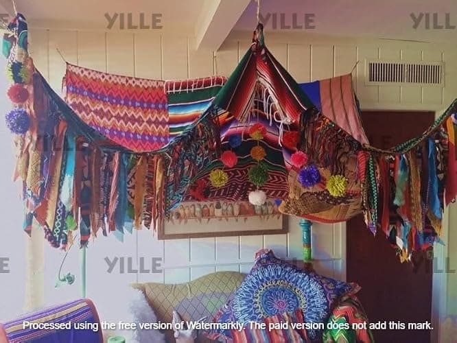 YILLE Boho Tent - Saree Tent - Bed Canopy | Bohemian Wedding Backdrop | Gypsy Hippie Decor - Floor Seating Area | Meditation Room - Glamping, X-Large thumbnail 3