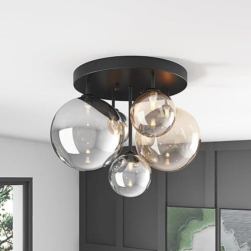 Aiwen 5-Light 17.71 in Black Semi Flush Mount Ceiling Light, Modern Ceiling Chandeliers with Globe Glass Shade, Farmhouse Ceiling Light Fixture, Cluster Chandelier for Bedroom - Image 1