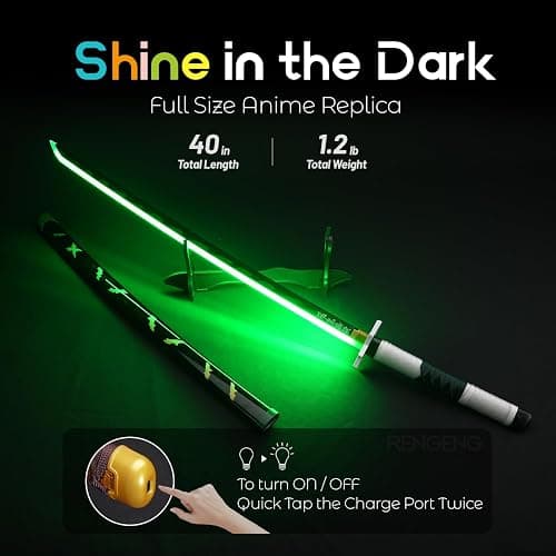 RENGENG Light Up Sword, 40 Inches Rechargeable Plastic Replica with Belt & Stand, Sword with Original Texture thumbnail 2