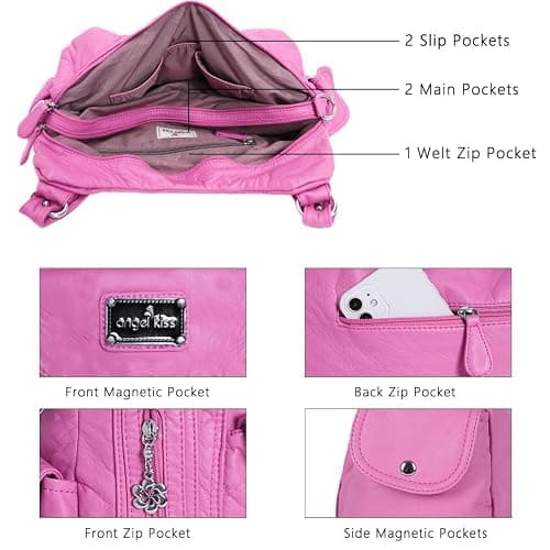 Angel Kiss Purses for Women, Large Shoulder Bag Hobo Tote Purse Mutipocket Faux Leather Satchel Hobo Purse thumbnail 4