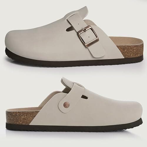 KIDMI Unisex Vegan Suede Clogs Leather Mules Womens Mens Cork Footbed Potato Shoes with Arch Support thumbnail 5
