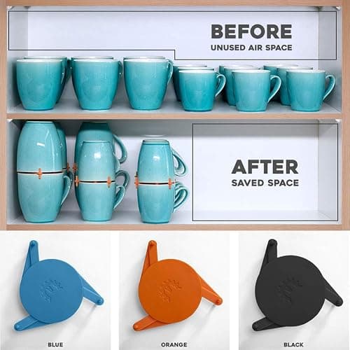 ELYPRO Coffee Mug Organizers and Storage, Kitchen Cabinet Shelf Organizer - Cupboard and Pantry Organization, Expandable Stackable Gadget for Tea Cup and Coffee Mugs, Save Space (Black) thumbnail 3
