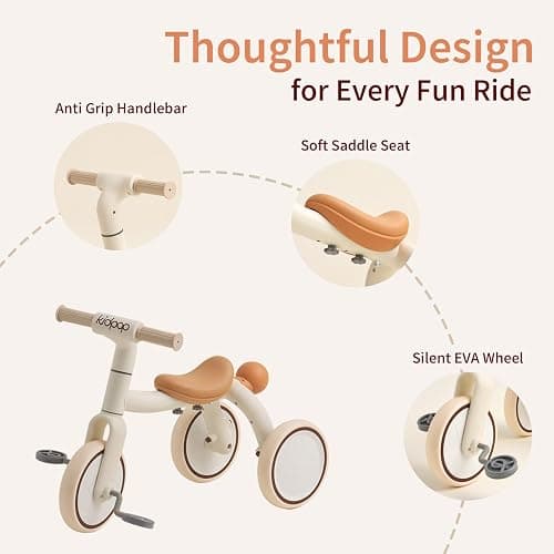 4-in-1 Toddler Tricycle with Adjustable Push Handle for 1-4 Year Old,Birthday Gift and Toy for Boys and Girls Removable Pedals Balance Bike&Scooter (Beige) thumbnail 5