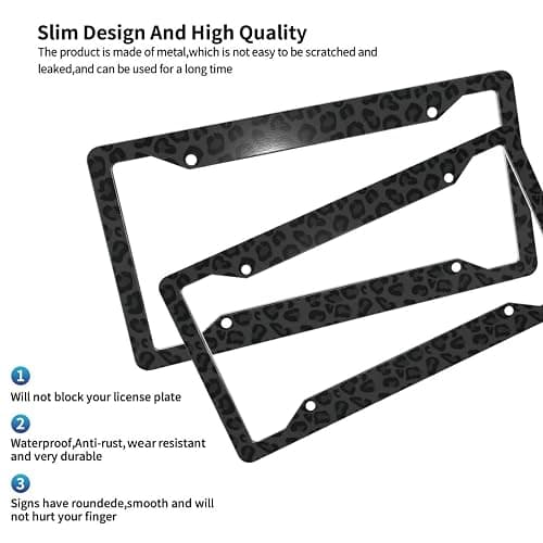 GACCAP License Plate Frame 2 Pack Front Rear Aluminum Metal Rust-Proof Universal Car Tag Frames Holder with 4 Holes Car Decor Accessory with Screws for Men Women - Black Leopard thumbnail 2