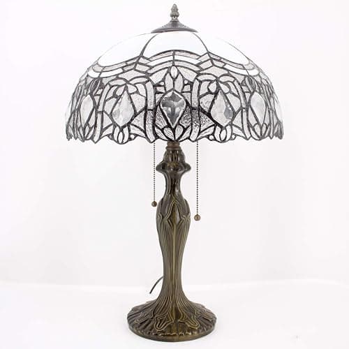 WERFACTORY Tiffany Style Table Lamp White Stained Glass Crystal Bedside Lamp 16X16X24 Inch Desk Reading Light Metal Base Decor Bedroom Living Room Home Office S508W Series thumbnail 4