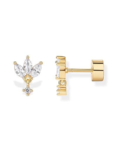 PAVOI 14K Gold Plated Dangle Flat Back Earrings for Women | Helix and Cartilage Pearl Cluster Triangle Lotus Pear Marquise Cubic Zirconia Screw Back Earring Pair - Image 1