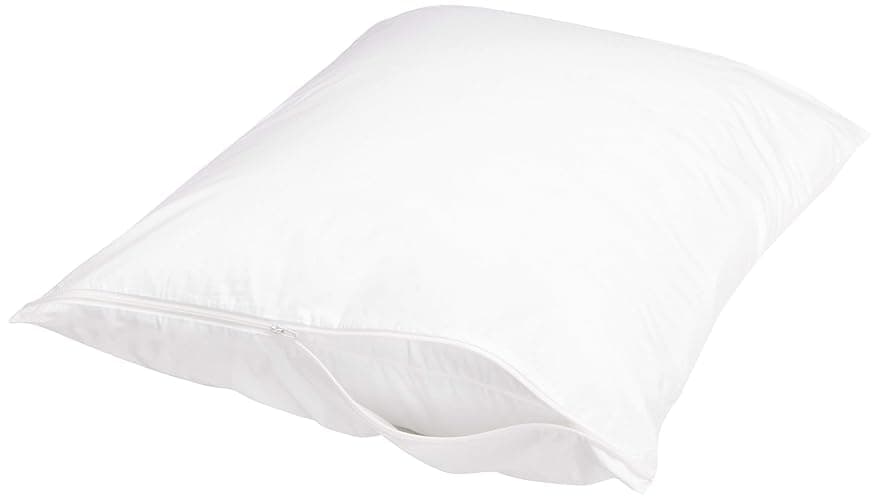 Amazon Basics Standard Pillowcase with Zipper, 100% Cotton Hypoallergenic, Pillow Protector, White (27 x 21 Inches), Pillows Not Included - Standard - Image 1