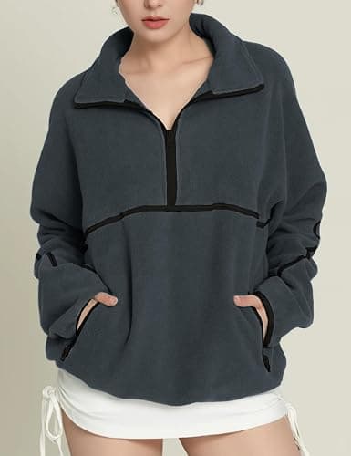 Yimoon Women's Oversized Sweatshirt Quarter Zip Fleece Pullover Casual Long Sleeve Loose Fall Fuzzy Tops Jacket Pockets thumbnail 4