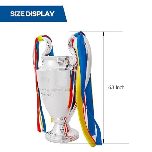 Emaraxy Champion Trophy, Sports League Cup, Champions League Replica, Resin Material, Medal, Keepsake Collection, Office Decoration Trophy, Chrome Plated Silver/Blue Ribbon thumbnail 2