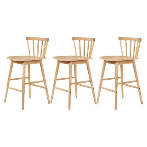 HoeuThien Wood Bar Stools Set of 3, 24" Wooden Counter Height Barstools, Modern Armless Farmhouse Bar Dining Chairs with Back & Footrest for Kitchen Island Pub Light Brown - Light Brown - 3 PCS thumbnail 8