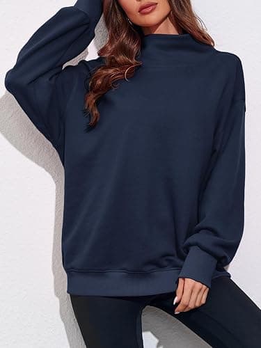 Fisoew Women's Oversized Turtleneck Sweatshirt Long Sleeve Pullover Casual Tops thumbnail 6