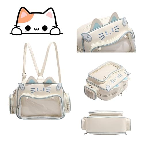 semmoi Ita Bag Kawaii Cat Backpack with Adjustable Straps, Large Capacity, Ideal for Daily Use, Cute Bag (Beige) thumbnail 2