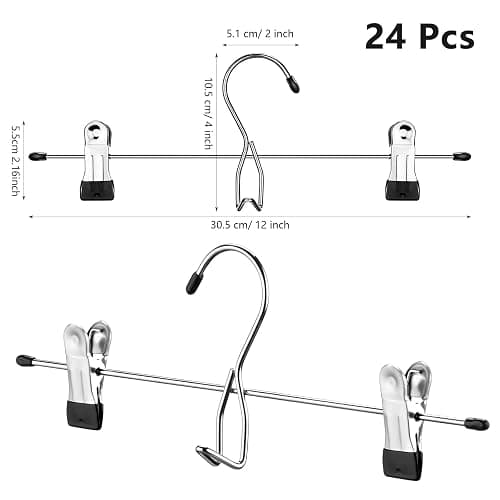24 Pcs College Dorm Room Supplies Decor Skirt Pants Hangers with Clips Heavy Duty Clip Space Saving Stackable Add on Metal Organization and Storage for Jeans Towels Skirt Trousers Ties Socks thumbnail 2
