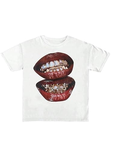 Verdusa Women's Lips Print Graphic Tees Y2k T Shirts Summer Crew Neck Vintage Going Out Tops - Image 1