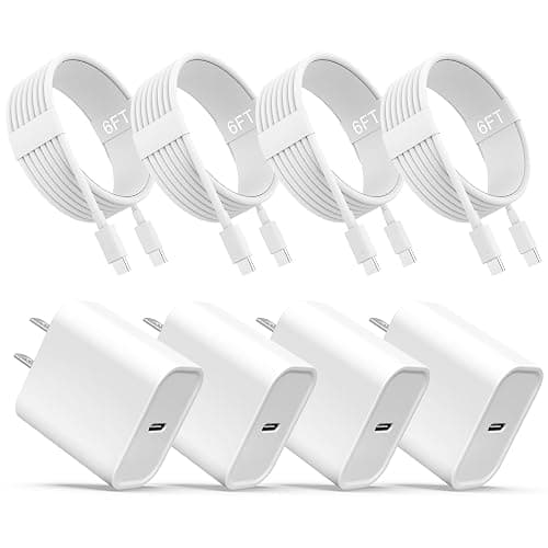 iPhone 17 16 15 Charger, USB C Charger, 4-Pack Fast Wall Charging, USB-C Chargers Block (4-Pack 6 ft Cable Included) for iPhone 17/16/15/15 Pro/15 Pro Max/iPad Pro/AirPods Samsung & More - Image 1
