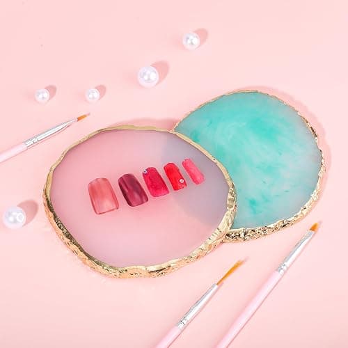 Pengxiaomei 2 Pcs Resin Green Pink Nail Art Palette, Nail Polish Palette Nails Tools Gold Edge Nails Supplies thumbnail 5