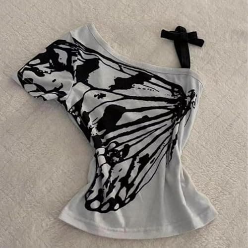 Emo Grunge Shirt Women Tees Graphic Baby Y2k Crop Tops Alt Clothes Fake Two Piece Short Sleeve Vintage T Shirts thumbnail 5