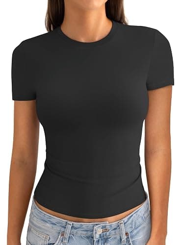 EasyGala Womens Cotton Crew Neck Short Sleeve Shirts Summer Top Trendy Fitted Crop Tops Basic Going Out Tee - Image 1