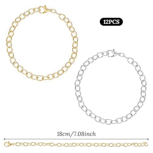 12 Pieces Charm Bracelet Chain Gold Silver Charm Bracelets with Lobster Clasps Alloy Bracelet Link Chains DIY Jewelry Making Bracelets Chains for Women DIY Jewelry Making Crafts Supplies thumbnail 4