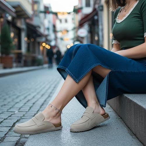 CUSHIONAIRE Zola Women’s Penny Clog Mule – Suede Slip-On with Memory Foam, Cork Footbed & Flexible Outsole thumbnail 8