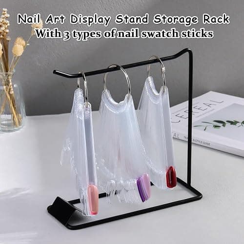 150 Pcs Nail Swatch Sticks with Ring & Nail Art Display Stand Storage Rack, Clear Ballerina Square Stiletto Nail Art Polish Color Display Practice Tips, Nail tech Supplies for Home or Salon Use thumbnail 2
