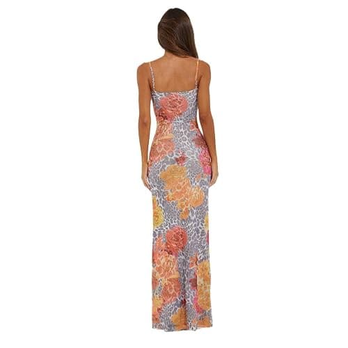 VANCOL Women Spaghetti Strap Satin Dresses Backless Hollow Casual Boho V Neck Dress Flowy Dress thumbnail 3